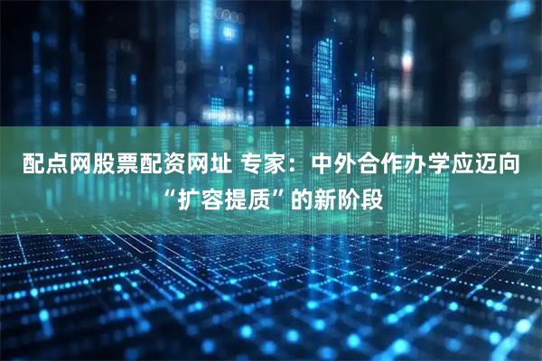 配点网股票配资网址 专家:中外合作办学应迈向“扩容提质”的新阶段